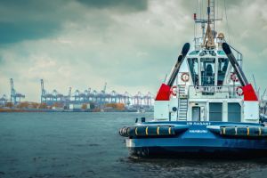 Blick über dann Hamburger Hafen.